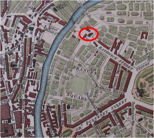 Location of the original church (Barrett, 1818).png