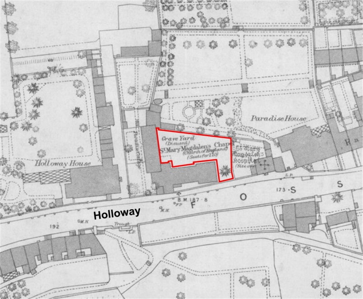 Location of St Mary Magdalen’s graveyard (from the OS 1885 map).jpg