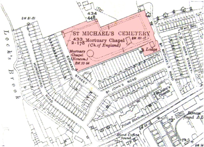 The location of St Michael's Cemetery, Lower Weston.jpg