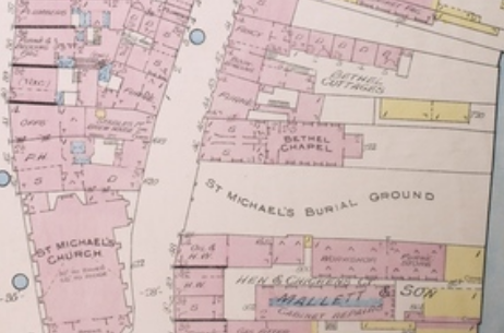 The location of the second St Micael's Buriel Ground after the 1837 rebuilding od the chruch.png