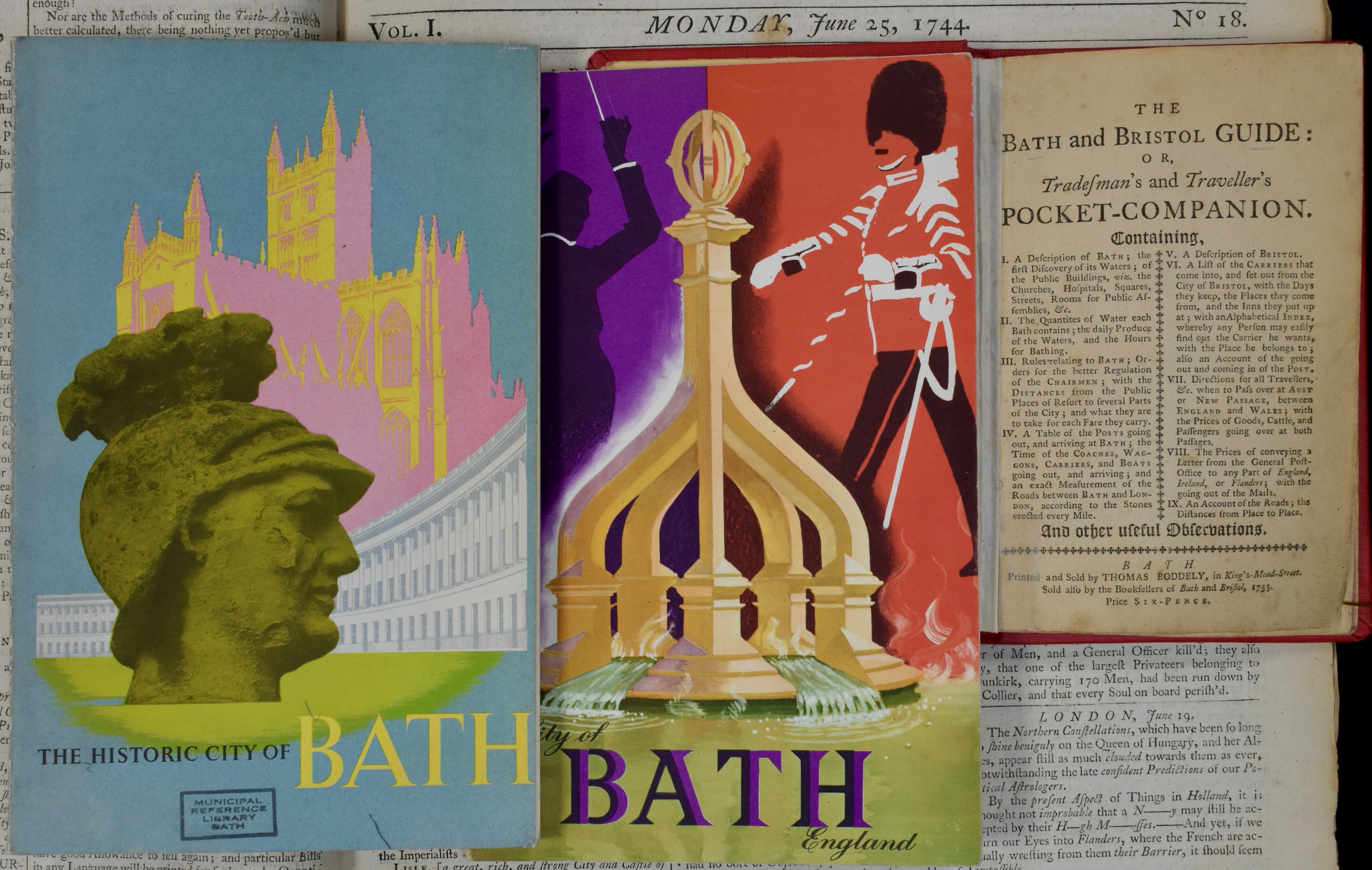 A colourful selection of historic tourist guides to Bath