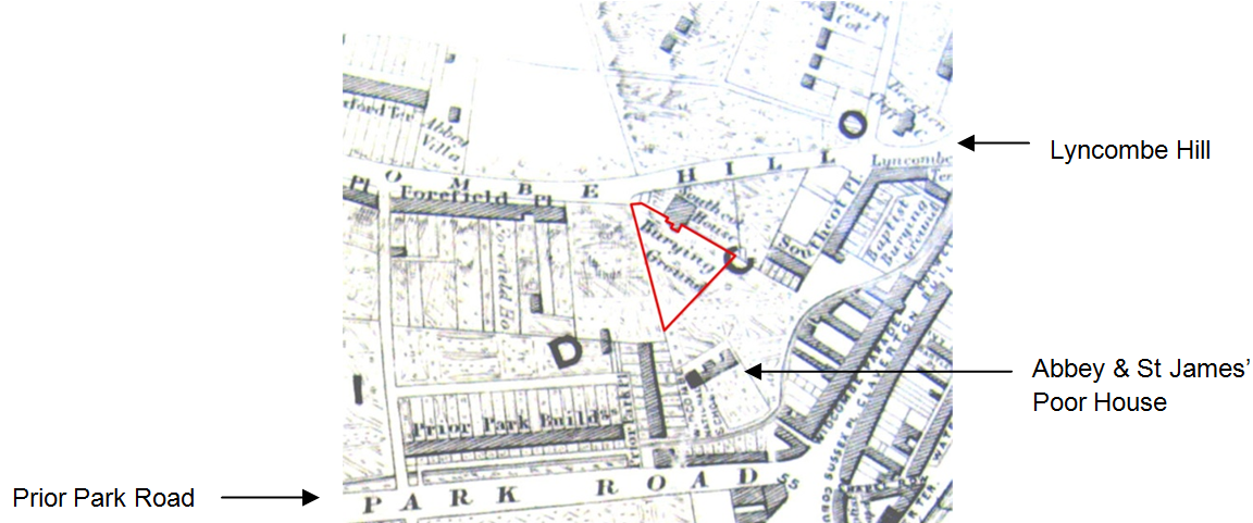 Location of the graveyard from the Cotterell map of 1852