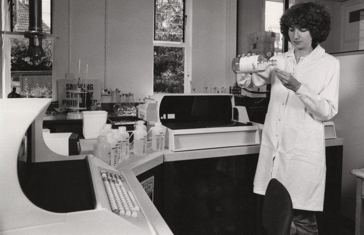 Wessex Water Analyst, Putting a sample to be tested on the IQAS into a phial, 1982