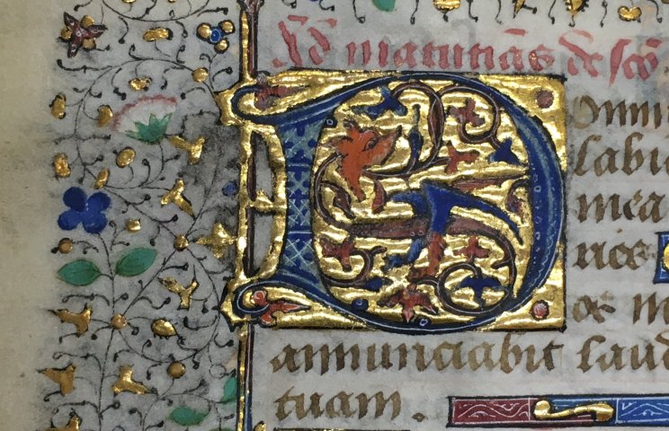 Detail of illuminated lettering from the Book of Hours