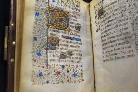 This 'floral' book of hours is a small, handwritten, volume with prayers and religious readings laid out to be used on certain dates and certain times of day. They would often be carried by aristocratic women, hence the small size. Created in France, it is written on very thin parchment sheets, and is the oldest bound volume in the collection.