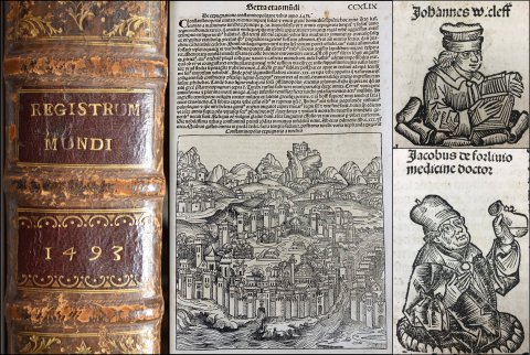 This book tells the history of the Christian world from the beginning of times to the early 1490s and includes geographical and historical information on European towns as well as biographical information on men such as the printer John Wycliffe, physician Jacopo da Forlì [Jacobus de Forlivio], and all the Popes to date.