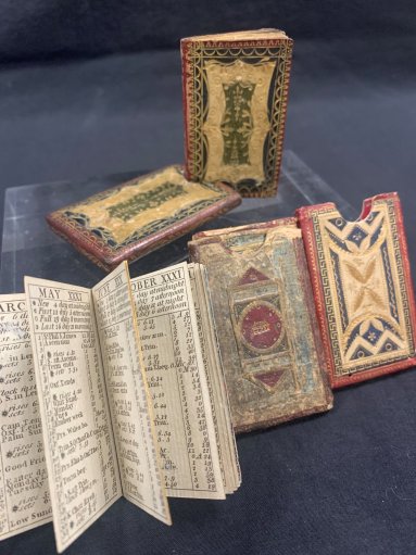These small almanacs include, besides the calendar, prints of London and lists of the Lord Mayors of London. They would fit neatly into a waistcoat pocket for immediate use.